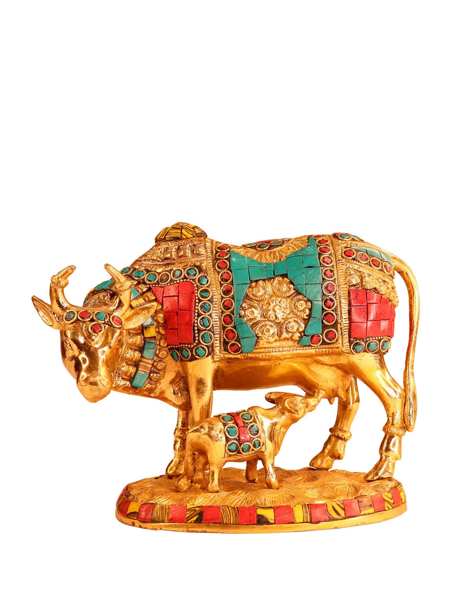 Cow & Calf – The Most Sacred Animal of India – Handcrafted with inlay work  and solid brass metal.